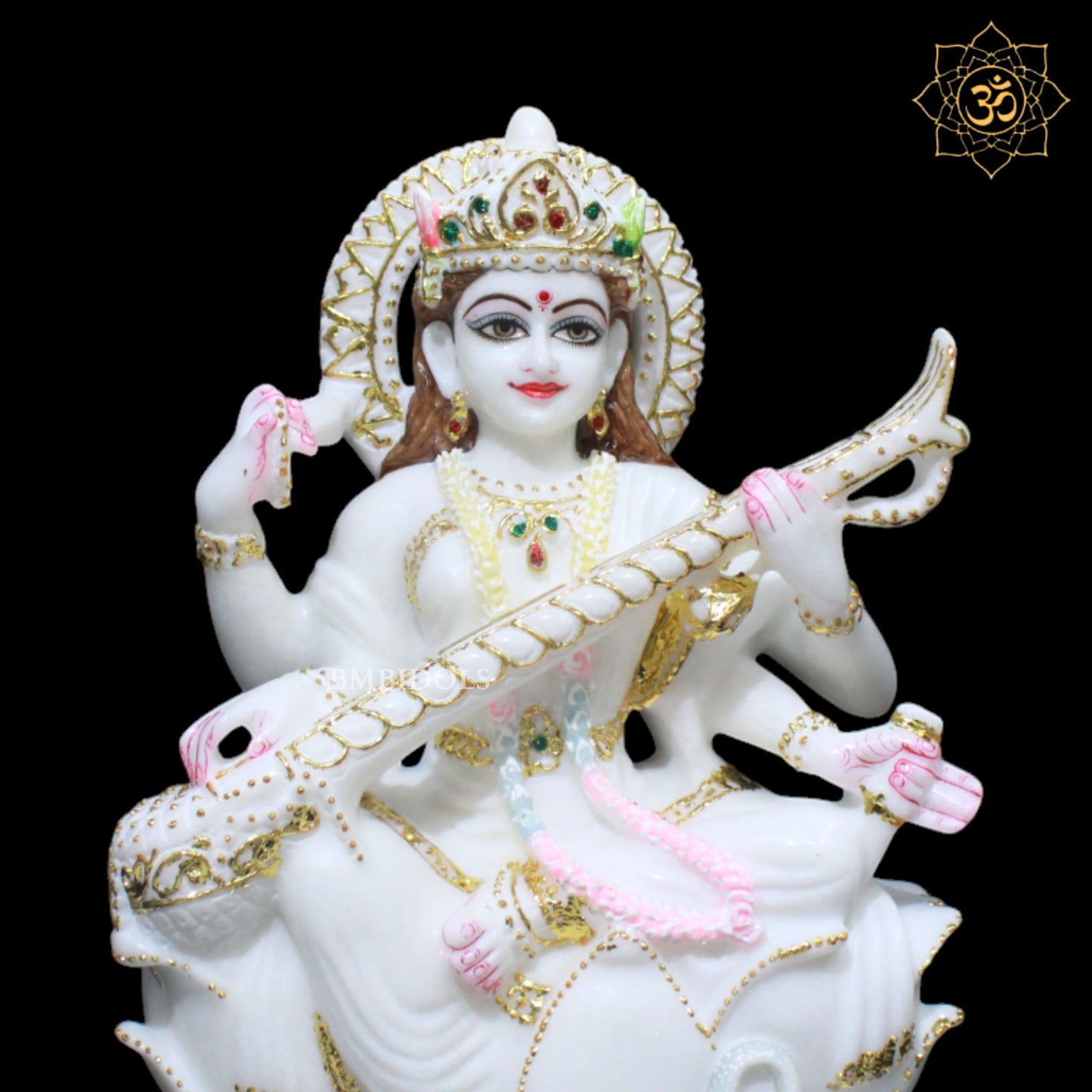 Saraswati Maa Marble Statue for Homes and Temples in 1feet