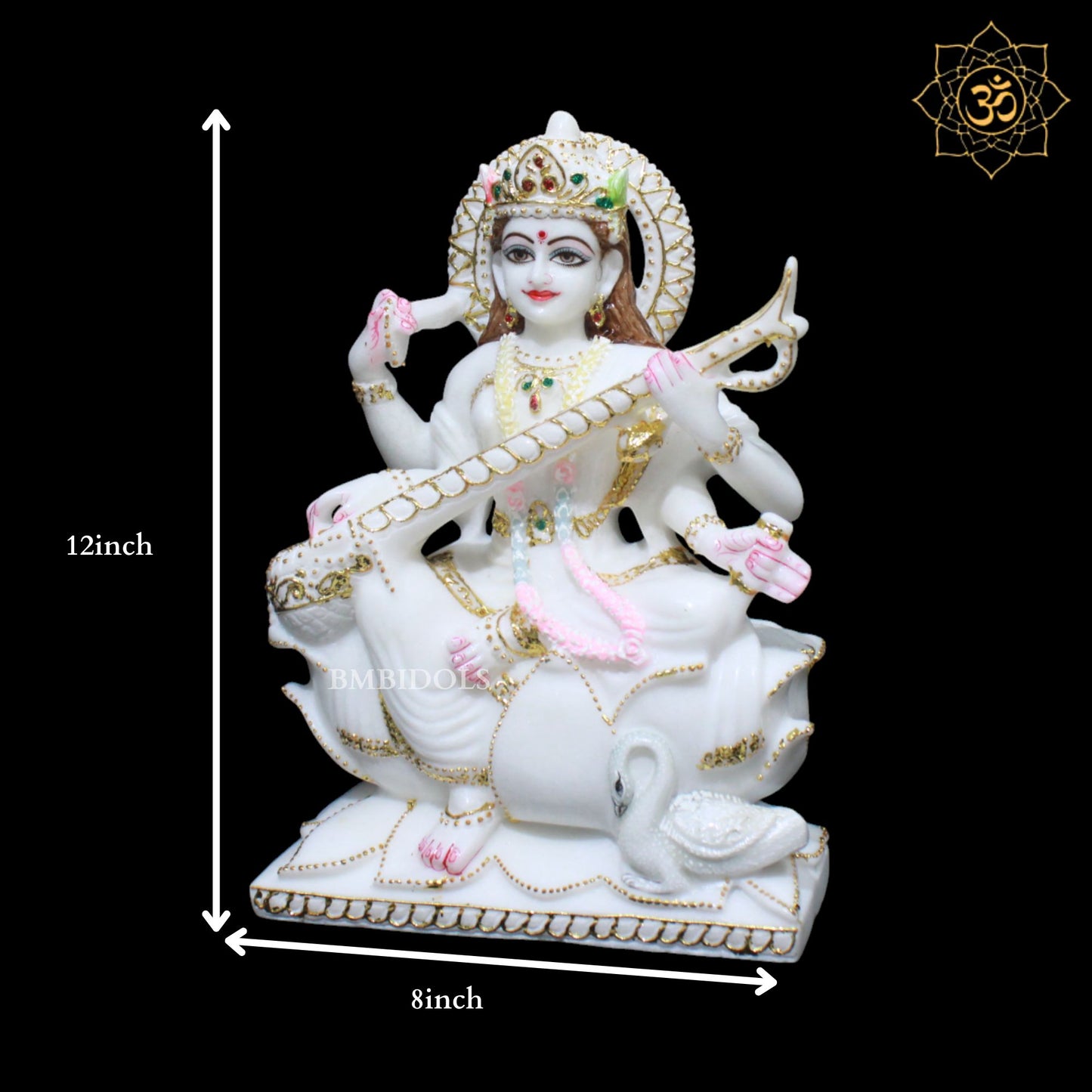 Saraswati Maa Marble Statue for Homes and Temples in 1feet
