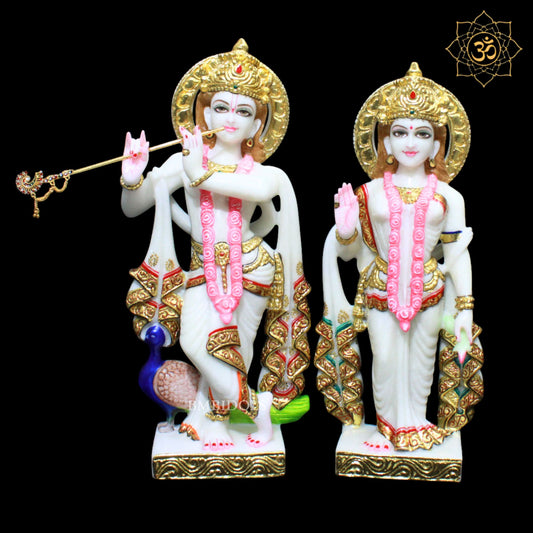 18inches Marble Radha Krishna Statue for Homes and Temples in Double Palla