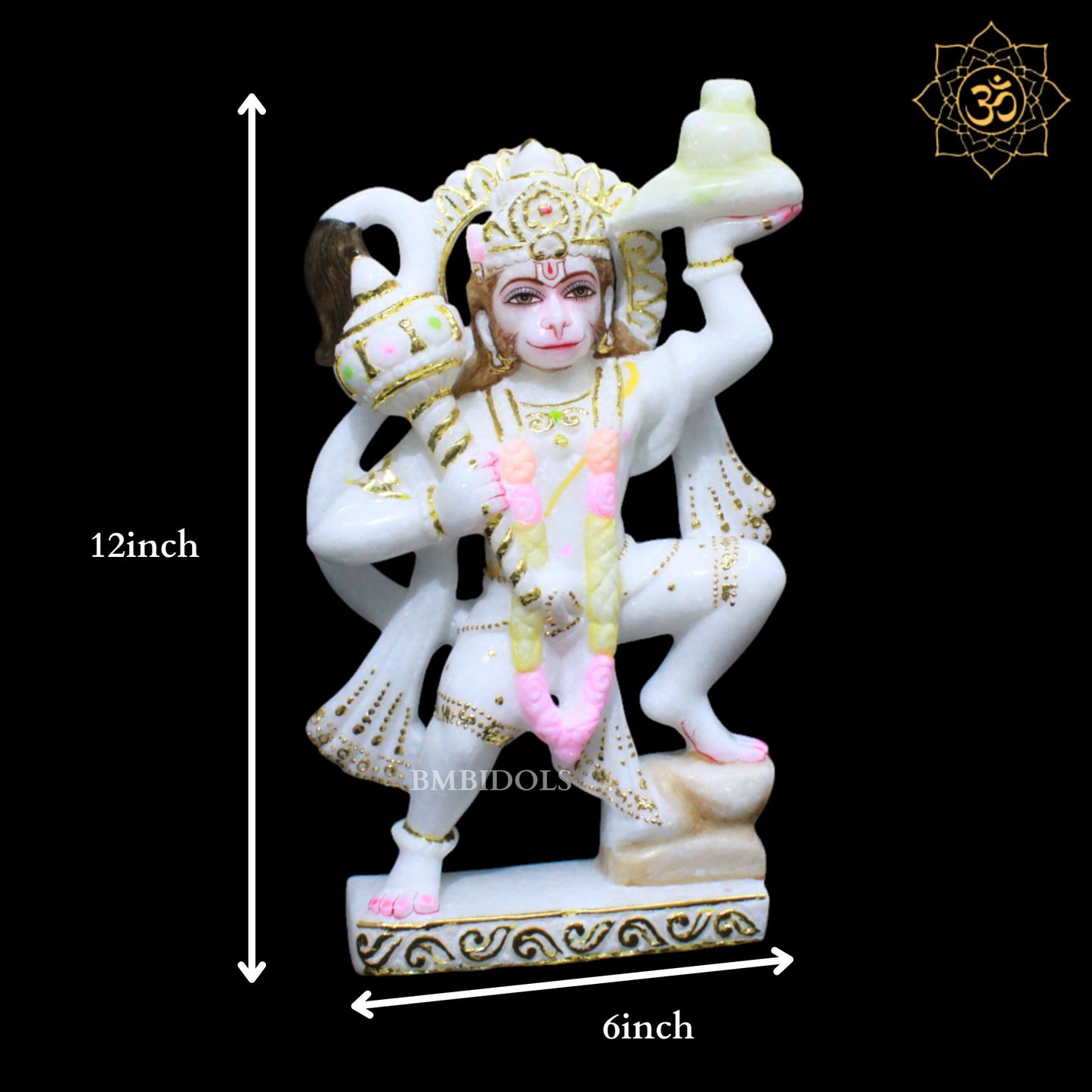 Veer Hanuman Marble Murti in 12inches for Homes and Temples