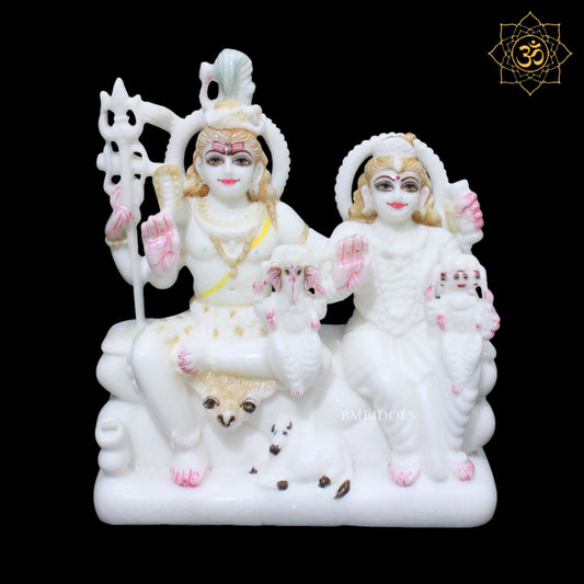 Marble Shiv Parivar Murti for Homes and Temples in 9inches in White Makrana