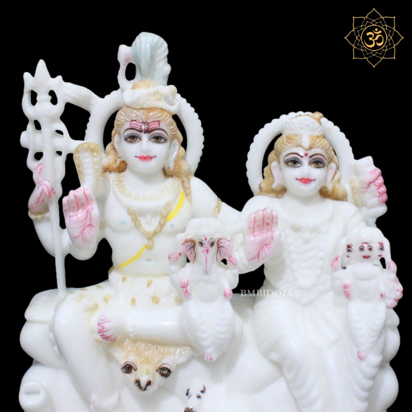 Marble Shiv Parivar Murti for Homes and Temples in 9inches in White Makrana