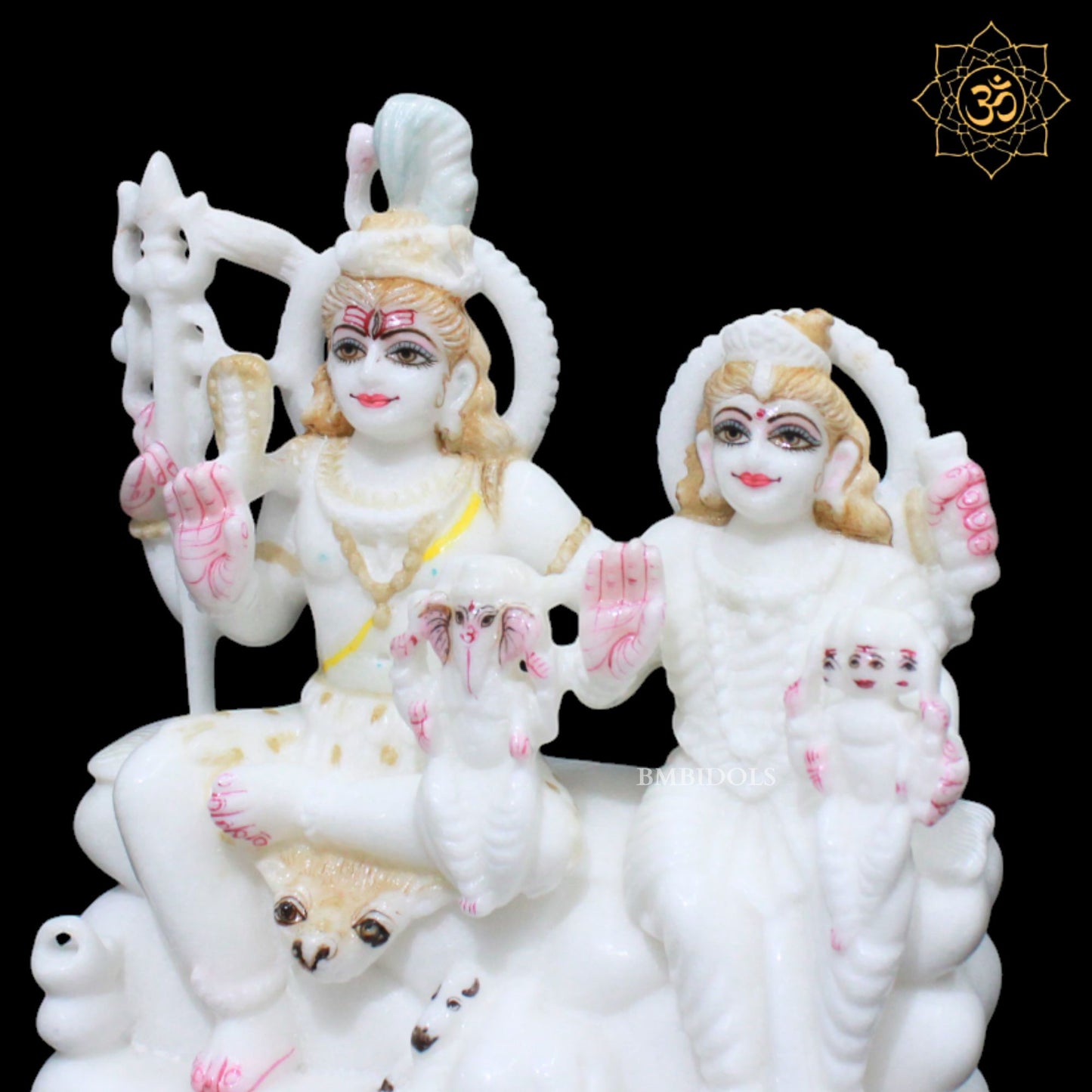 Marble Shiv Parivar Murti for Homes and Temples in 9inches in White Makrana