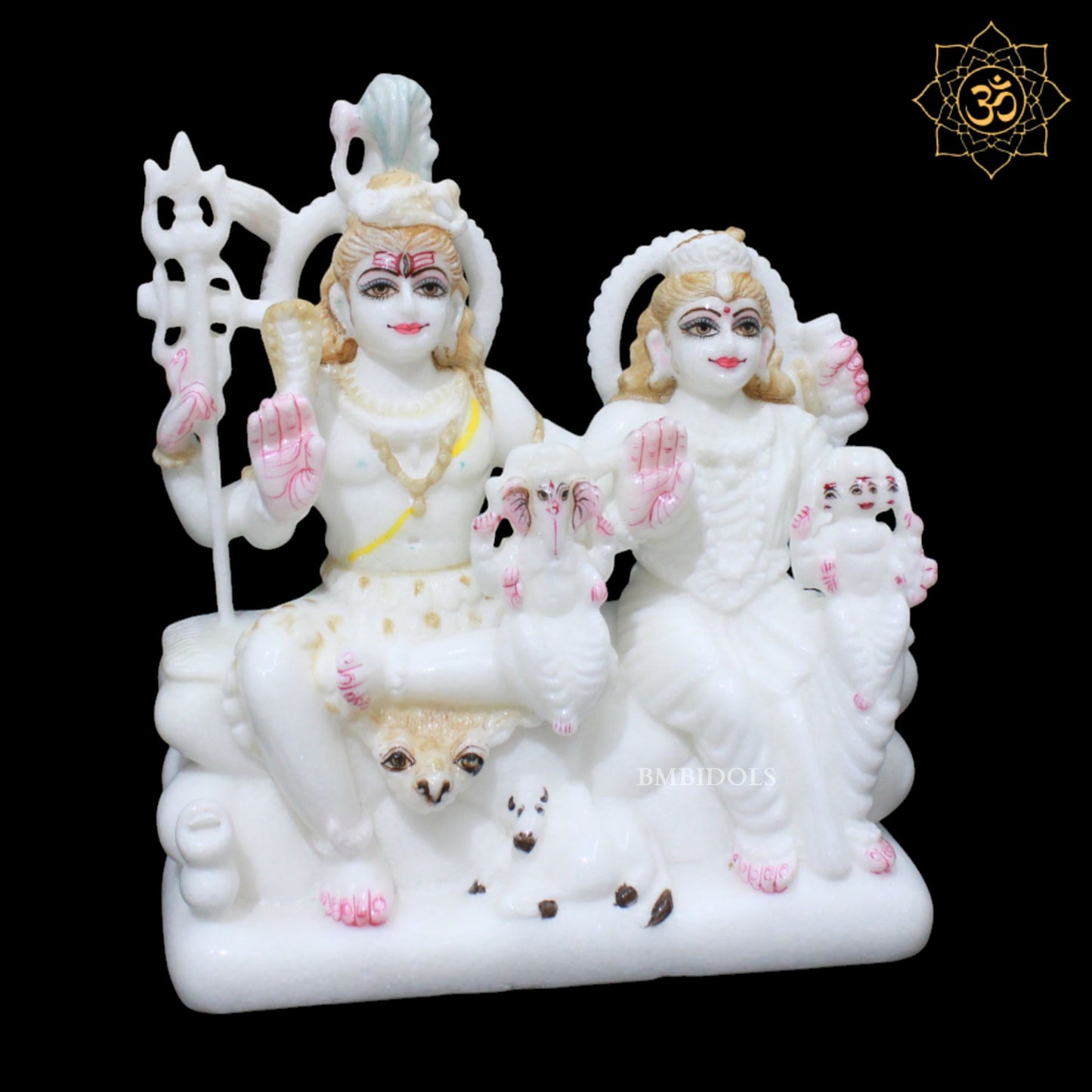 Marble Shiv Parivar Murti for Homes and Temples in 9inches in White Makrana
