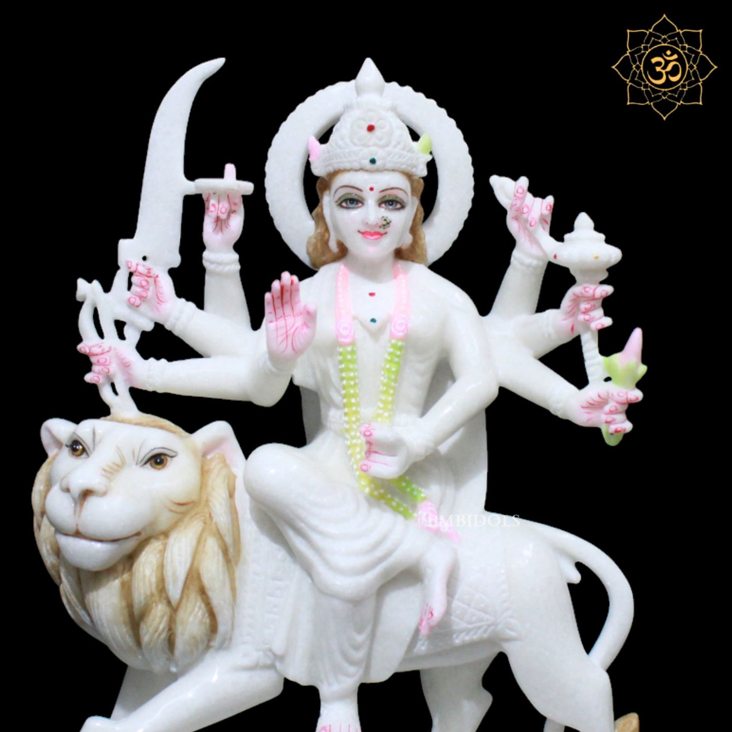 15inches Marble Durga Murti for Homes and Temples in Makrana White Marble