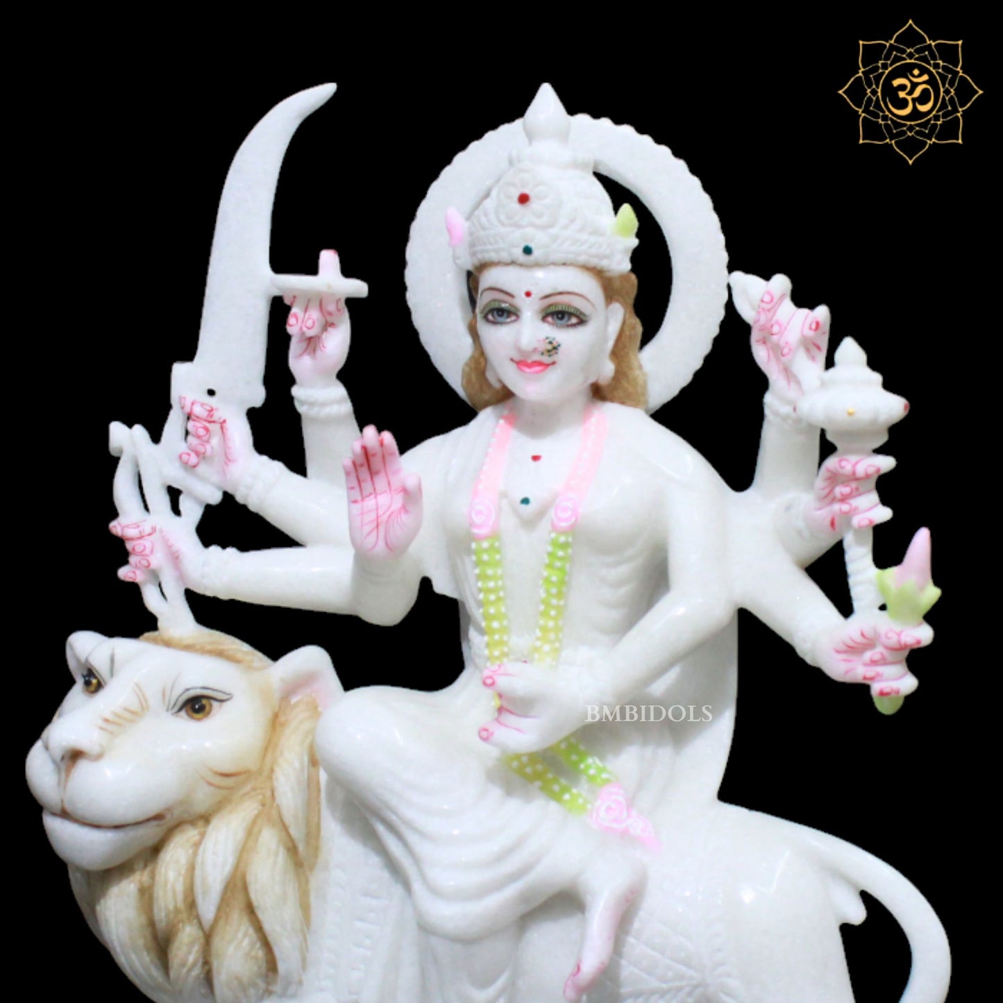 15inches Marble Durga Murti for Homes and Temples in Makrana White Marble