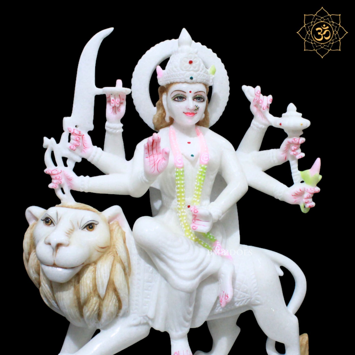 15inches Marble Durga Murti for Homes and Temples in Makrana White Marble