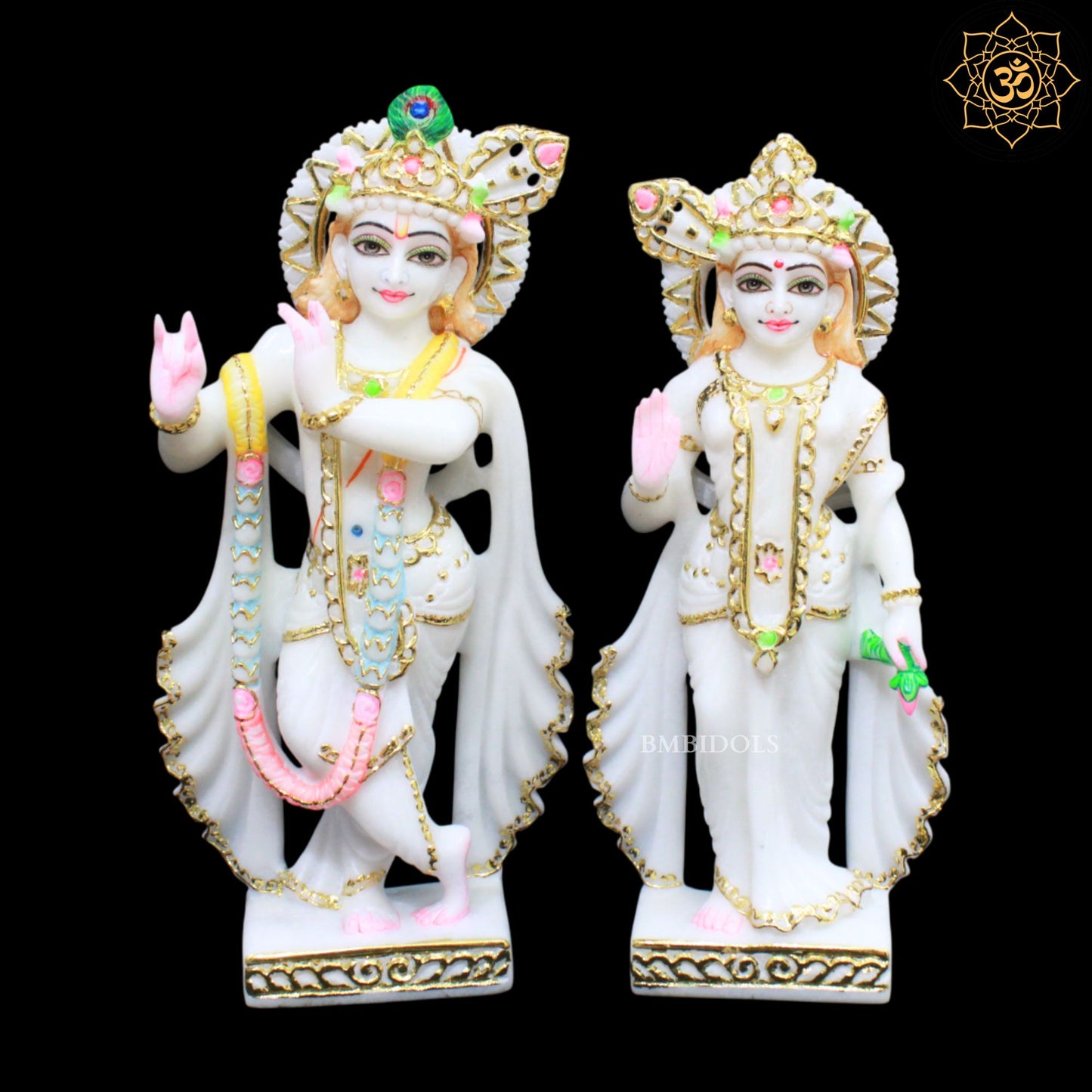 Peacock Radha Krishna Marble Murti for Ghar Mandirs in 1feet