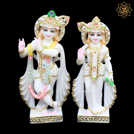 Peacock Radha Krishna Marble Murti for Ghar Mandirs in 1feet