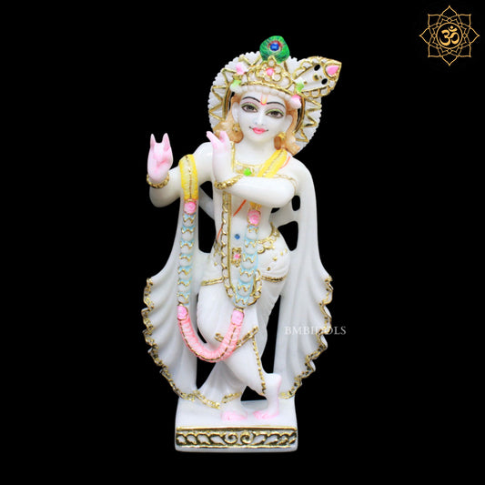 Peacock Radha Krishna Marble Murti for Ghar Mandirs in 1feet