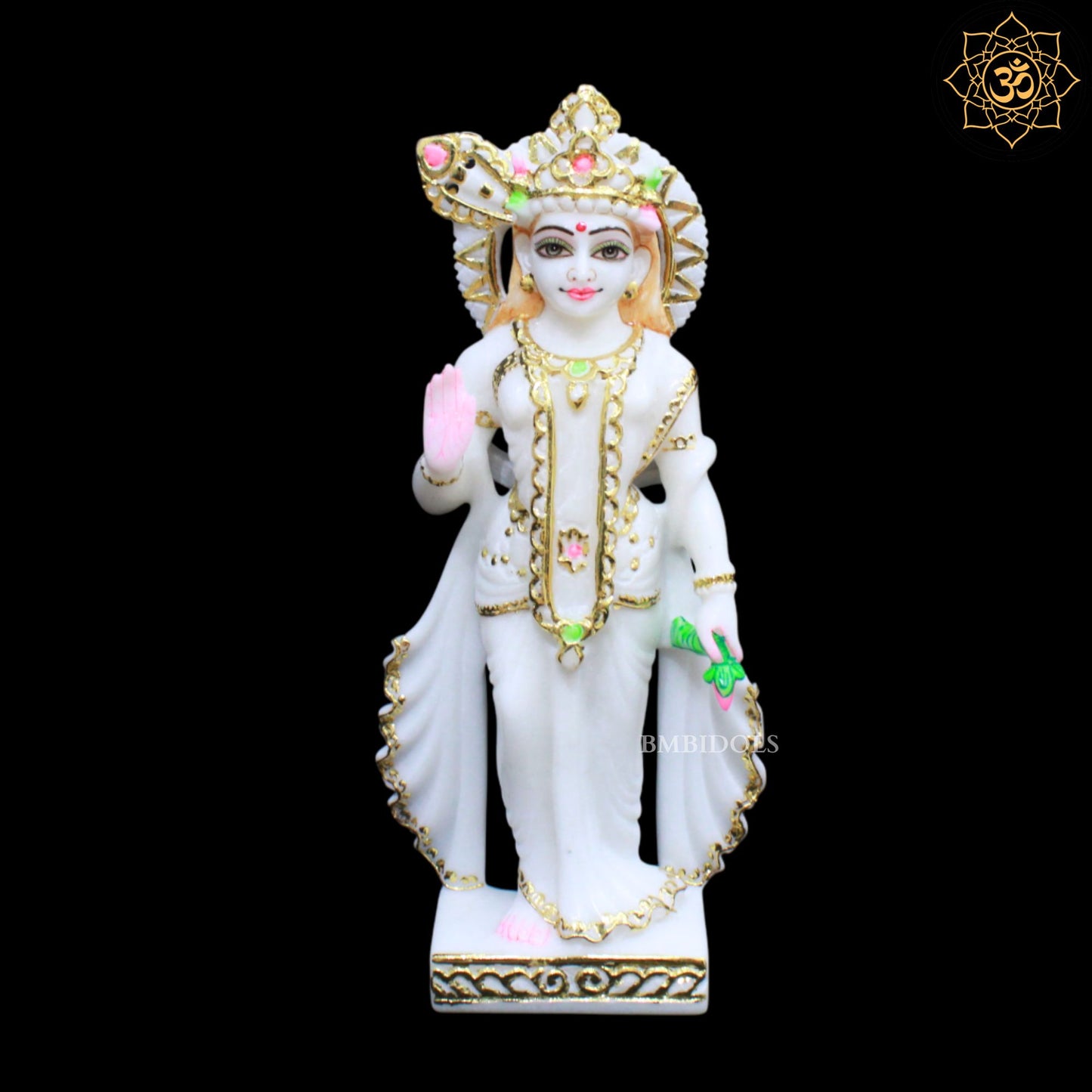 Peacock Radha Krishna Marble Murti for Ghar Mandirs in 1feet