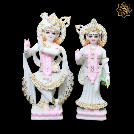 15inch Radha Krishna Marble Idol for Ghar Mandirs in Makrana Marble