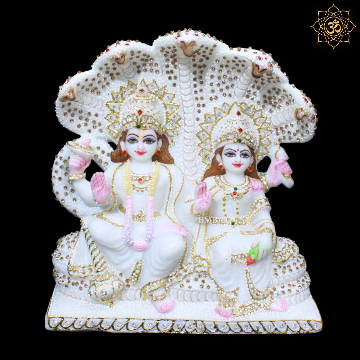 Lakshmi Narayan Marble Statue in Special Diamond Work in 12inches