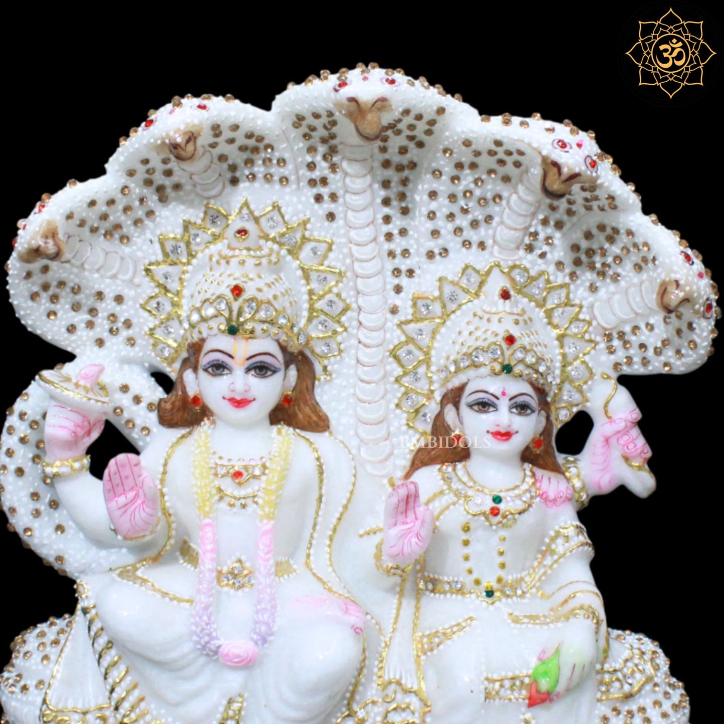 Lakshmi Narayan Marble Statue in Special Diamond Work in 12inches
