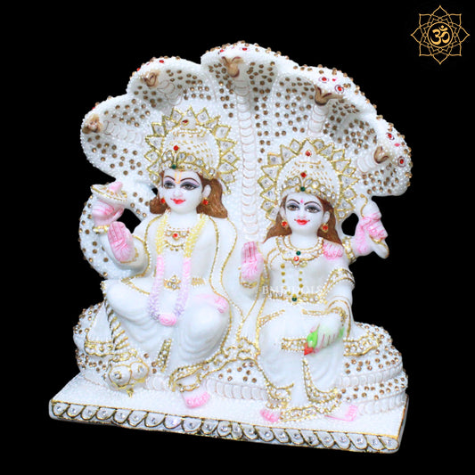 Lakshmi Narayan Marble Statue in Special Diamond Work in 12inches