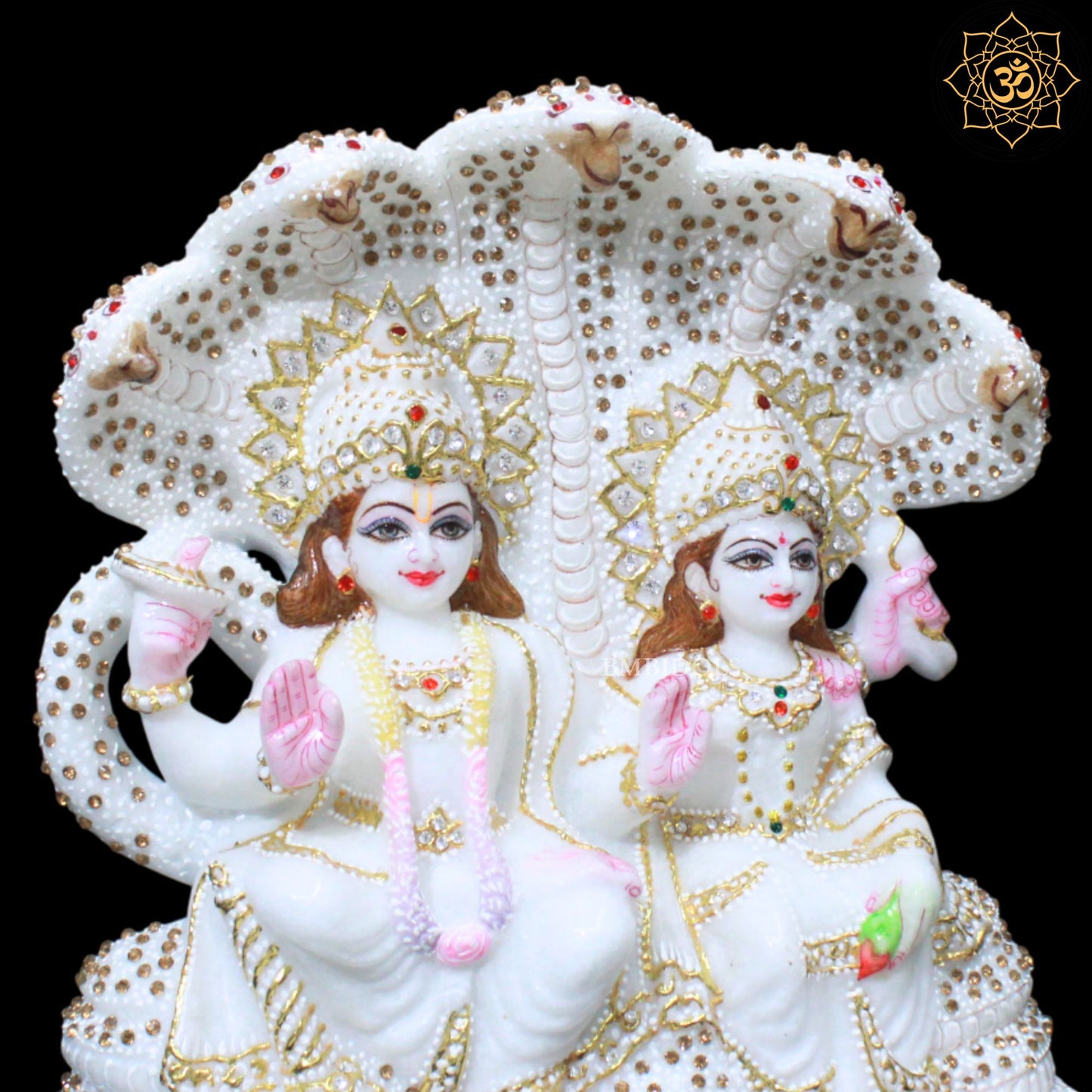 Lakshmi Narayan Marble Statue in Special Diamond Work in 12inches