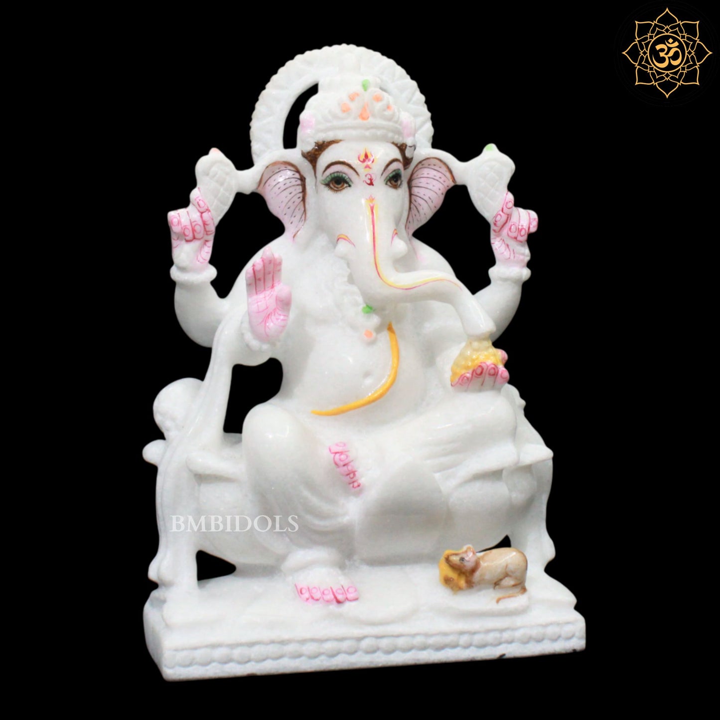 9inches Ganpati Marble Murti for Homes and Temples on Lotus