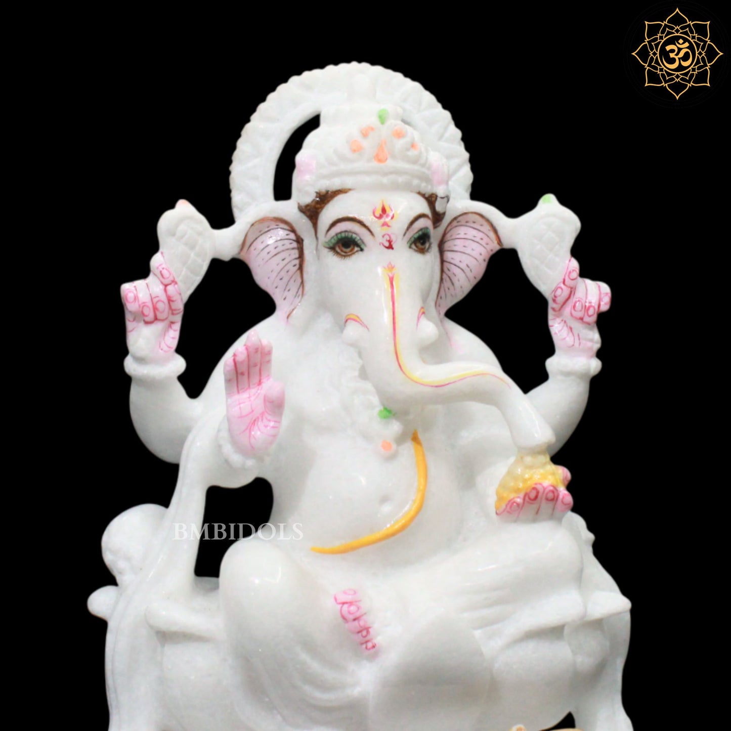 9inches Ganpati Marble Murti for Homes and Temples on Lotus