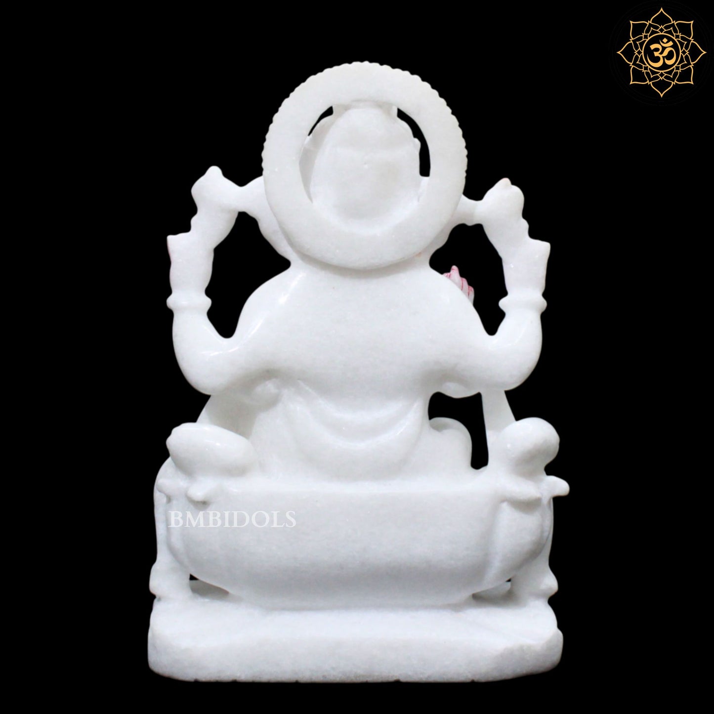 9inches Ganpati Marble Murti for Homes and Temples on Lotus
