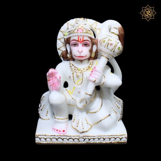 7inch Ashirwad Hanuman Murti in Makrana Marble for Ghar Mandir