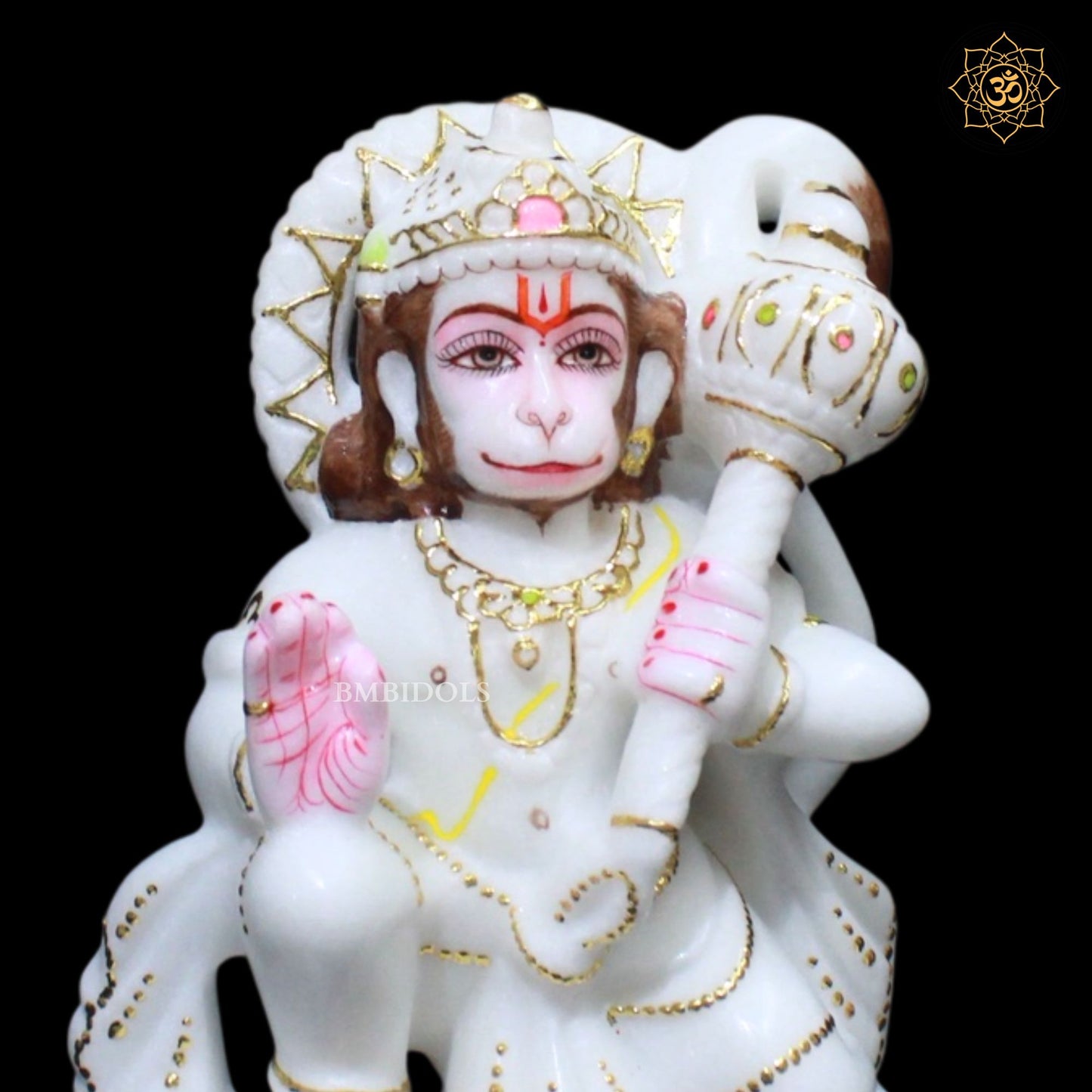 7inch Ashirwad Hanuman Murti in Makrana Marble for Ghar Mandir