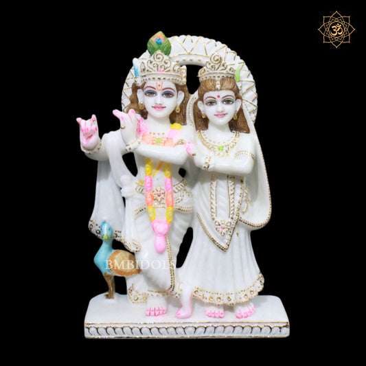 Jugal Radha Krishna Marble Murti in 1feet Makrna Marble