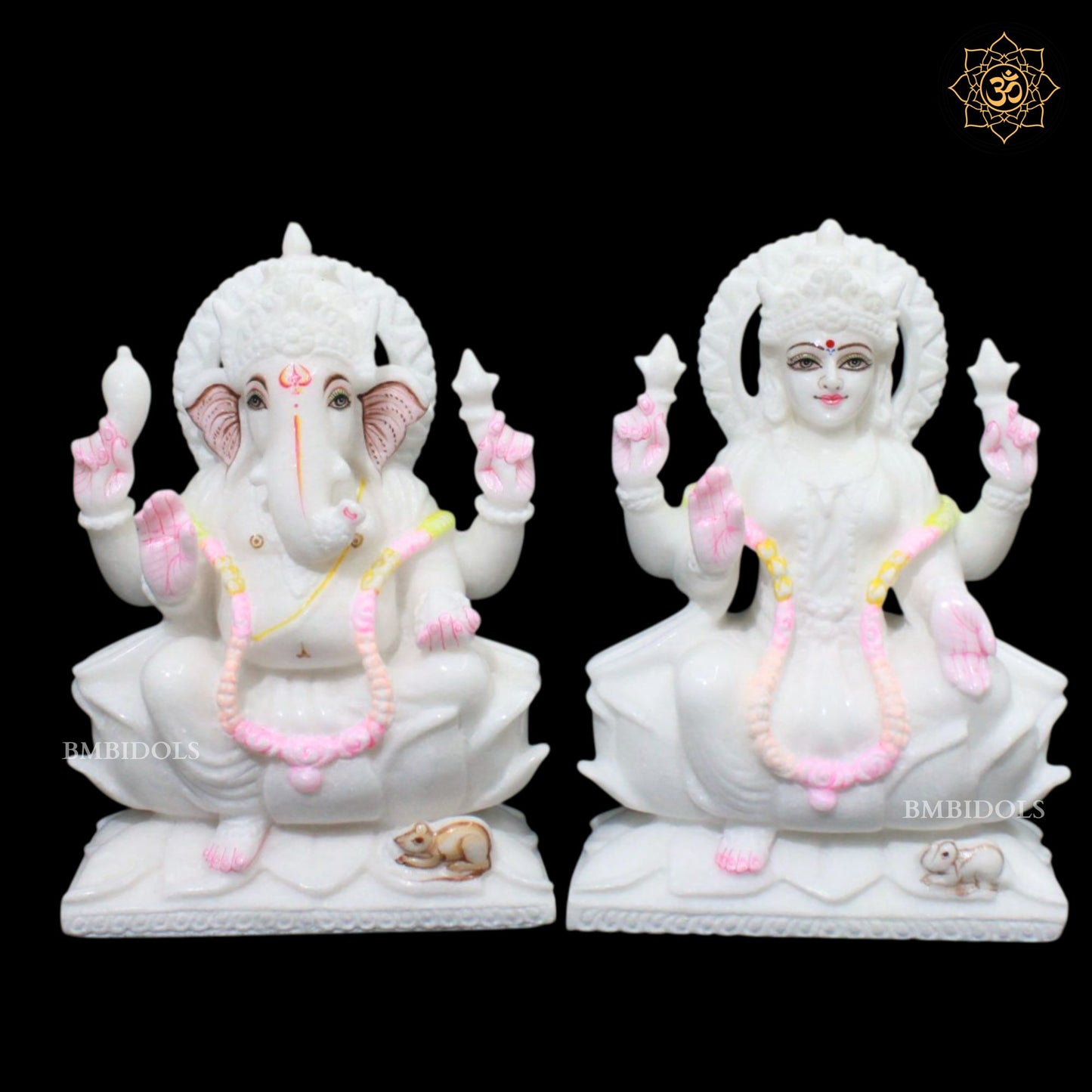 White Ganesh Lakshmi Marble Murti for Home Mandirs in 10inch