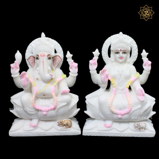 White Ganesh Lakshmi Marble Murti for Home Mandirs in 10inch