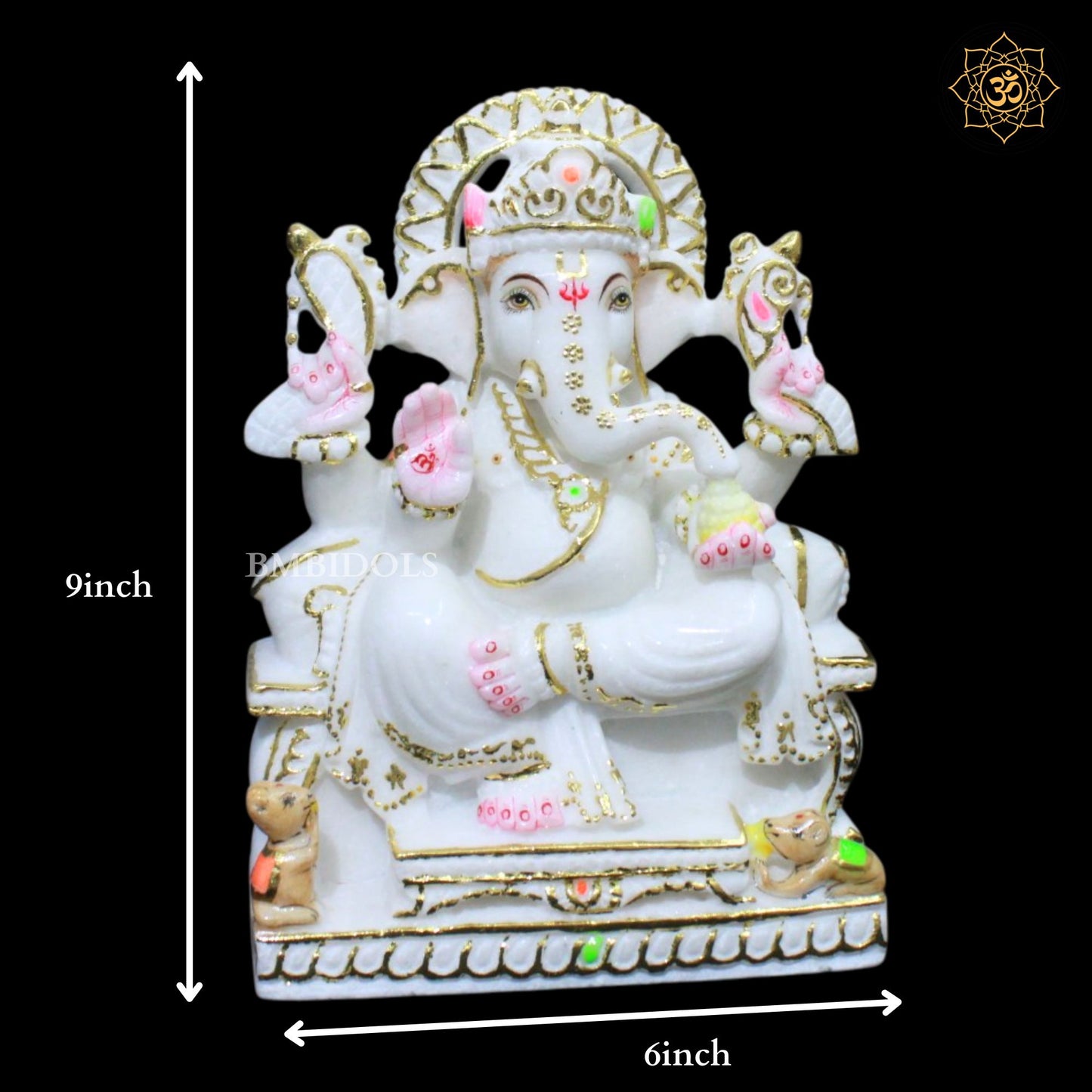 Ganpati Bappa Marble Murti in 9inches in Makrana Marble