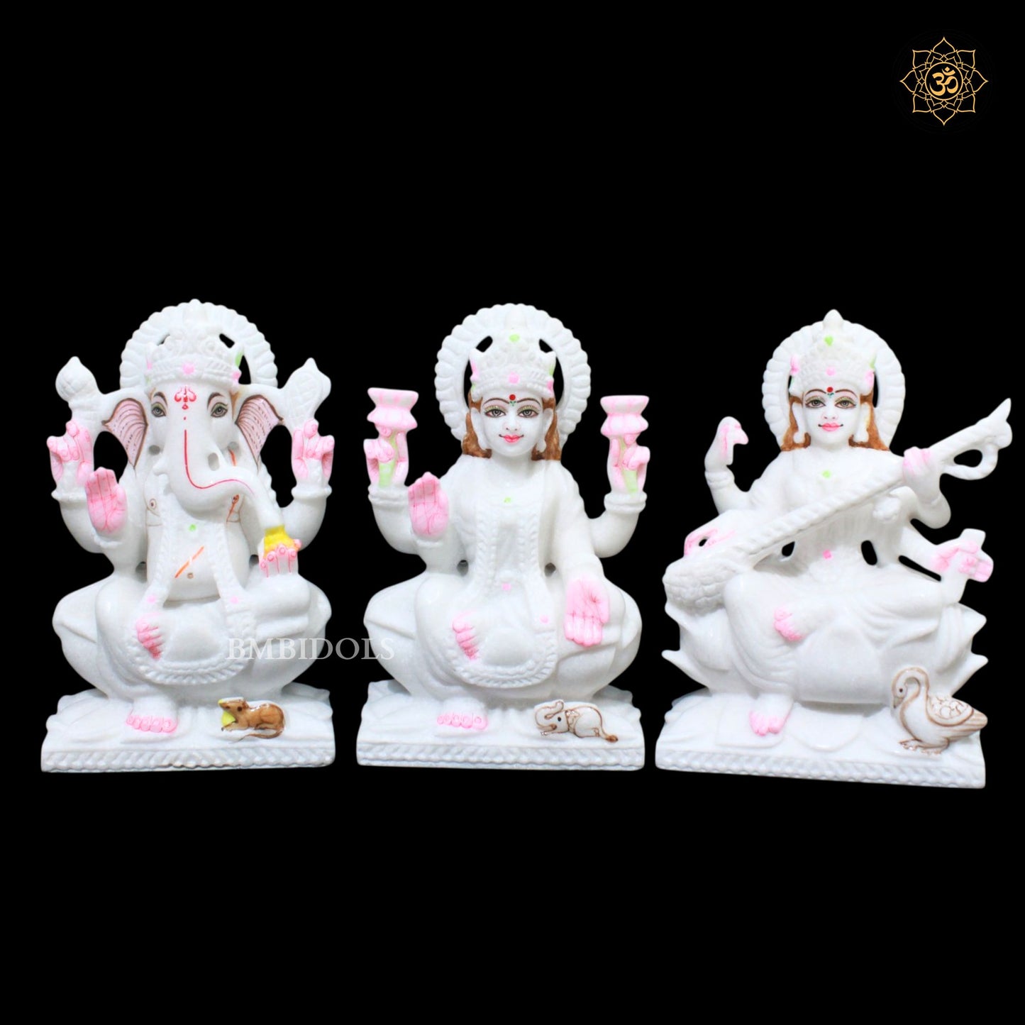 Ganesh Lakshmi Saraswati Marble Murti for Homes and Temples in 9inch