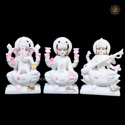Ganesh Lakshmi Saraswati Marble Murti for Homes and Temples in 9inch