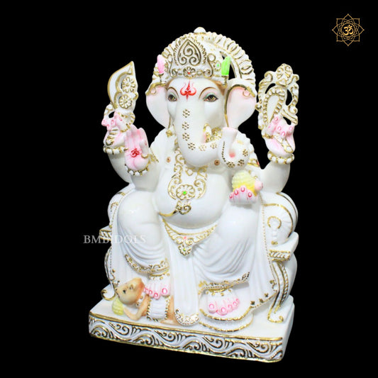 Antique Marble Ganesh Bhagwan Murti in 18inches Makrana Marble