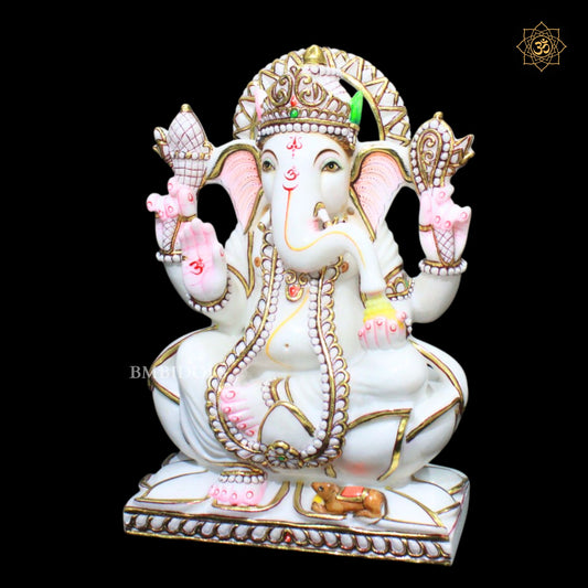 15inches Ganesh Marble Idol in Makrana Marble