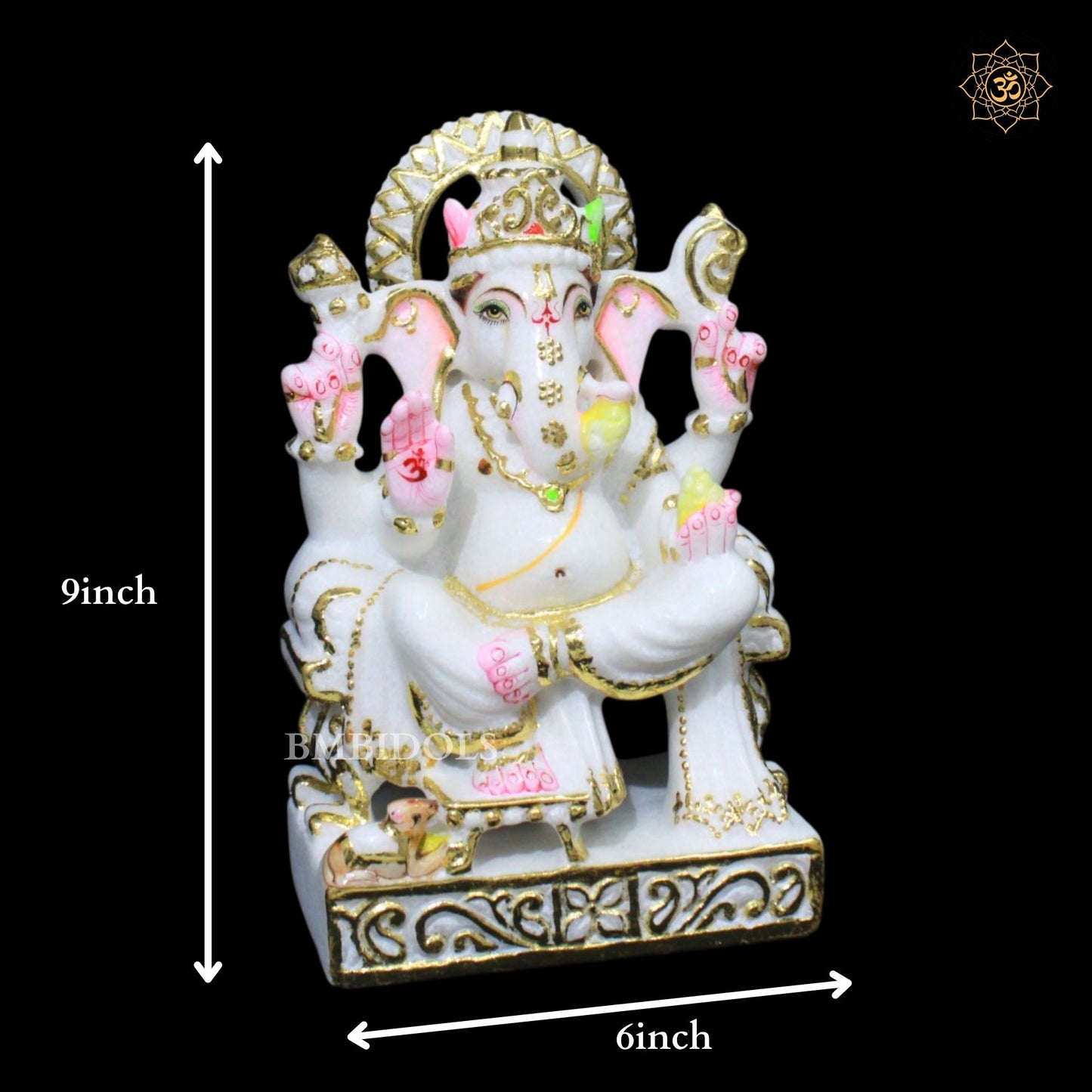 9inch Ganesh Bhagwan Marble Murti in Makrana Marble