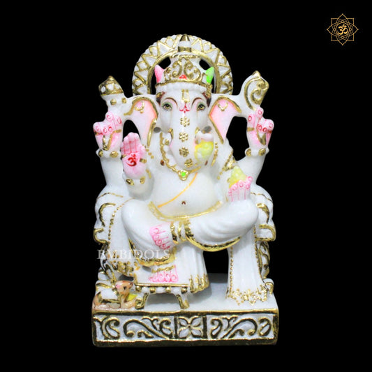 9inch Ganesh Bhagwan Marble Murti in Makrana Marble