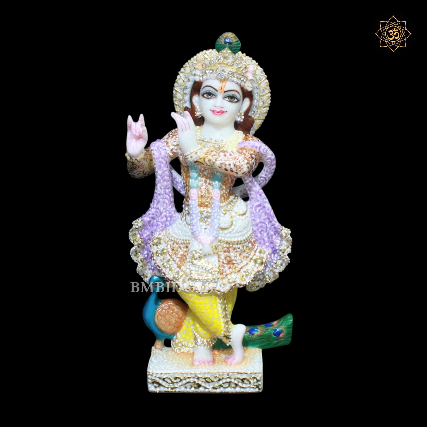 Marble Radha Krishna Bhagwan Murti in Special Diamond Work in 1feet