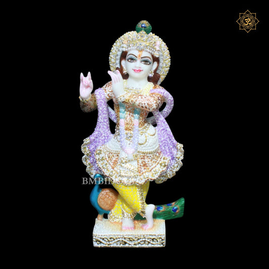 Marble Radha Krishna Bhagwan Murti in Special Diamond Work in 1feet