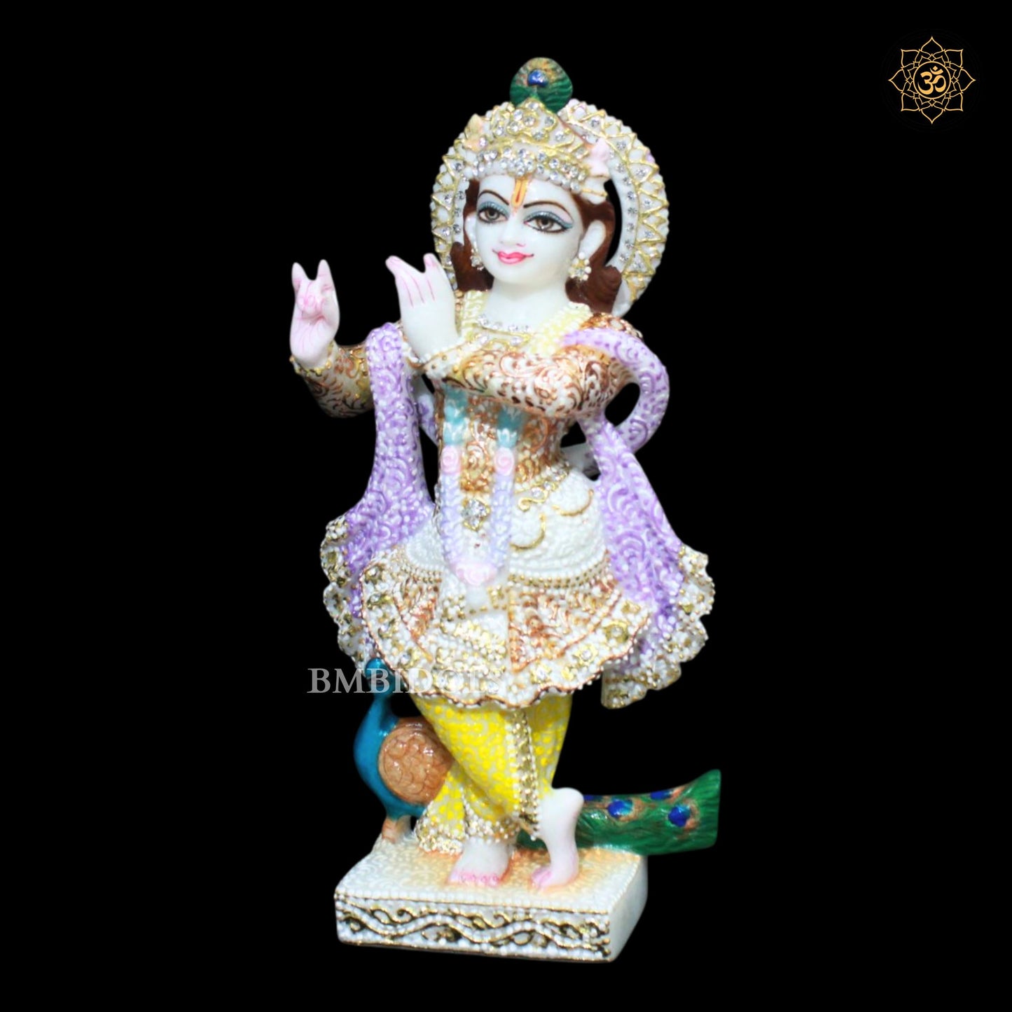 Marble Radha Krishna Bhagwan Murti in Special Diamond Work in 1feet