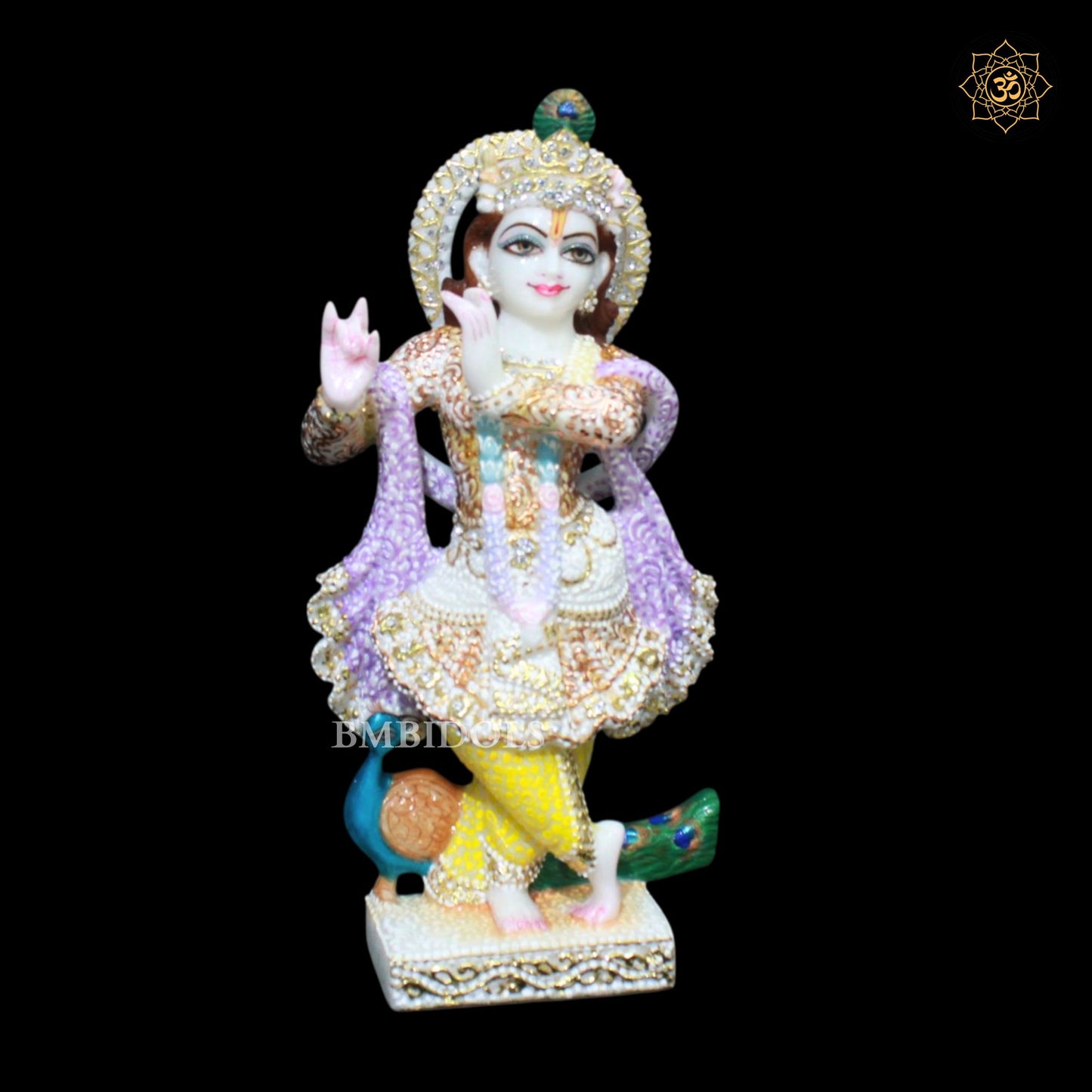 Marble Radha Krishna Bhagwan Murti in Special Diamond Work in 1feet