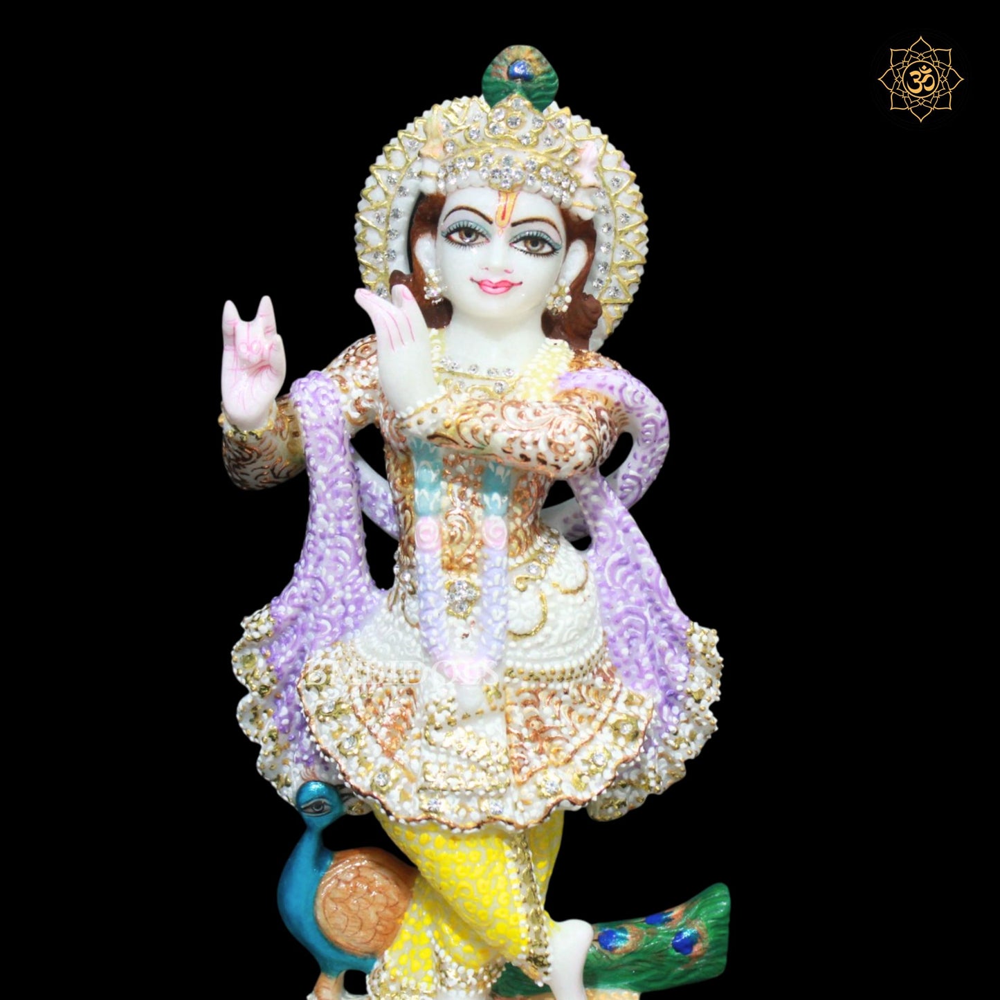 Marble Radha Krishna Bhagwan Murti in Special Diamond Work in 1feet