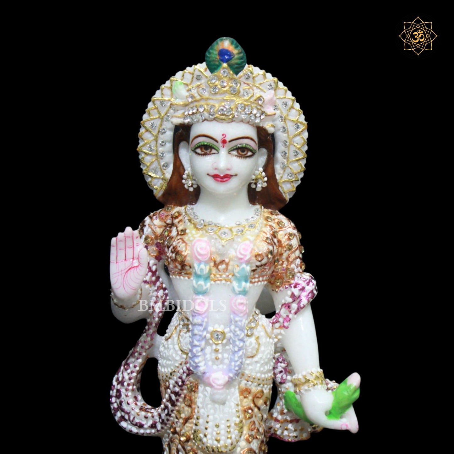 Marble Radha Krishna Bhagwan Murti in Special Diamond Work in 1feet