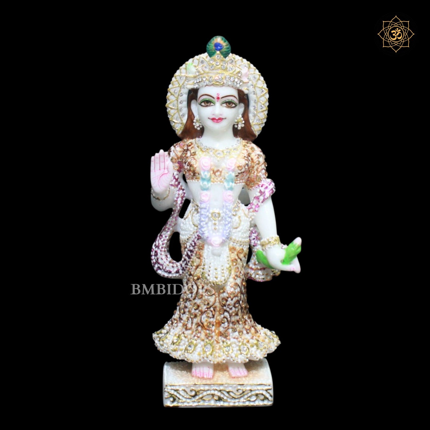 Marble Radha Krishna Bhagwan Murti in Special Diamond Work in 1feet