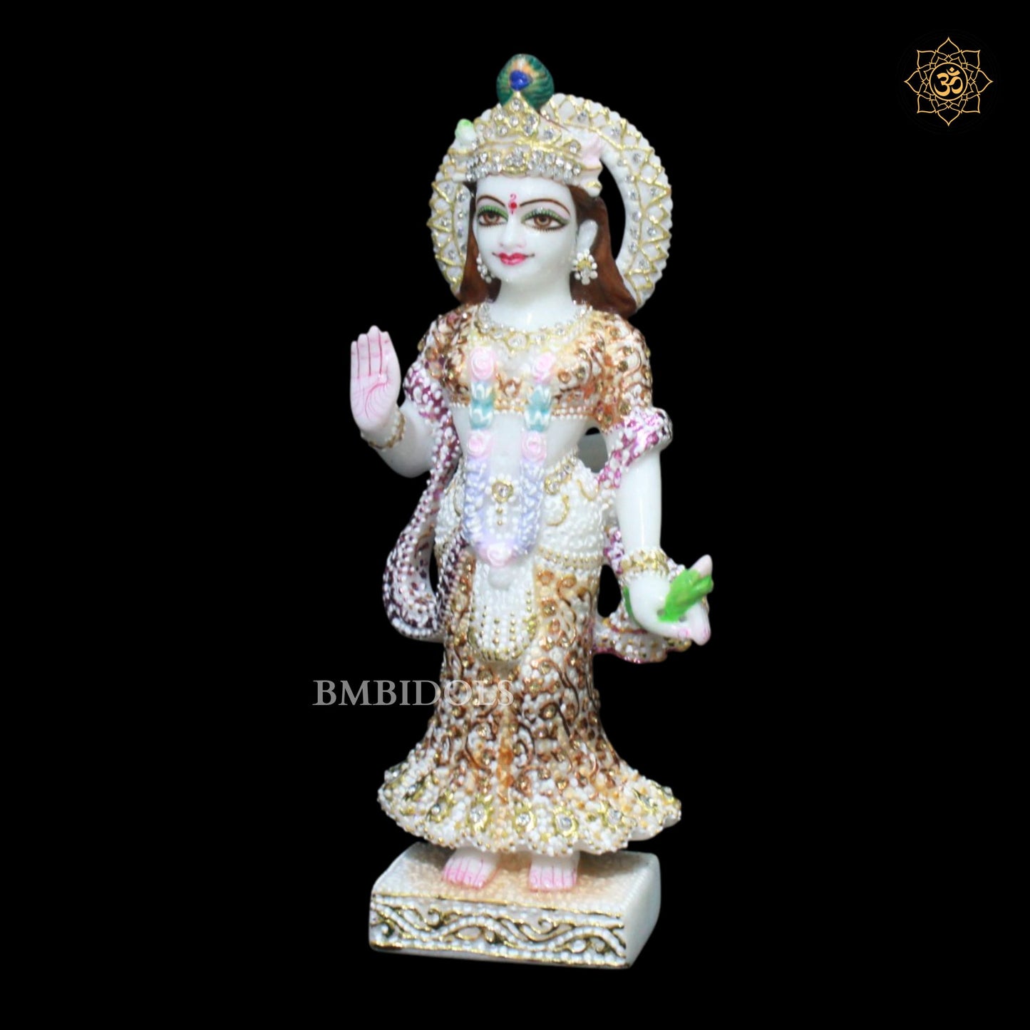 Marble Radha Krishna Bhagwan Murti in Special Diamond Work in 1feet