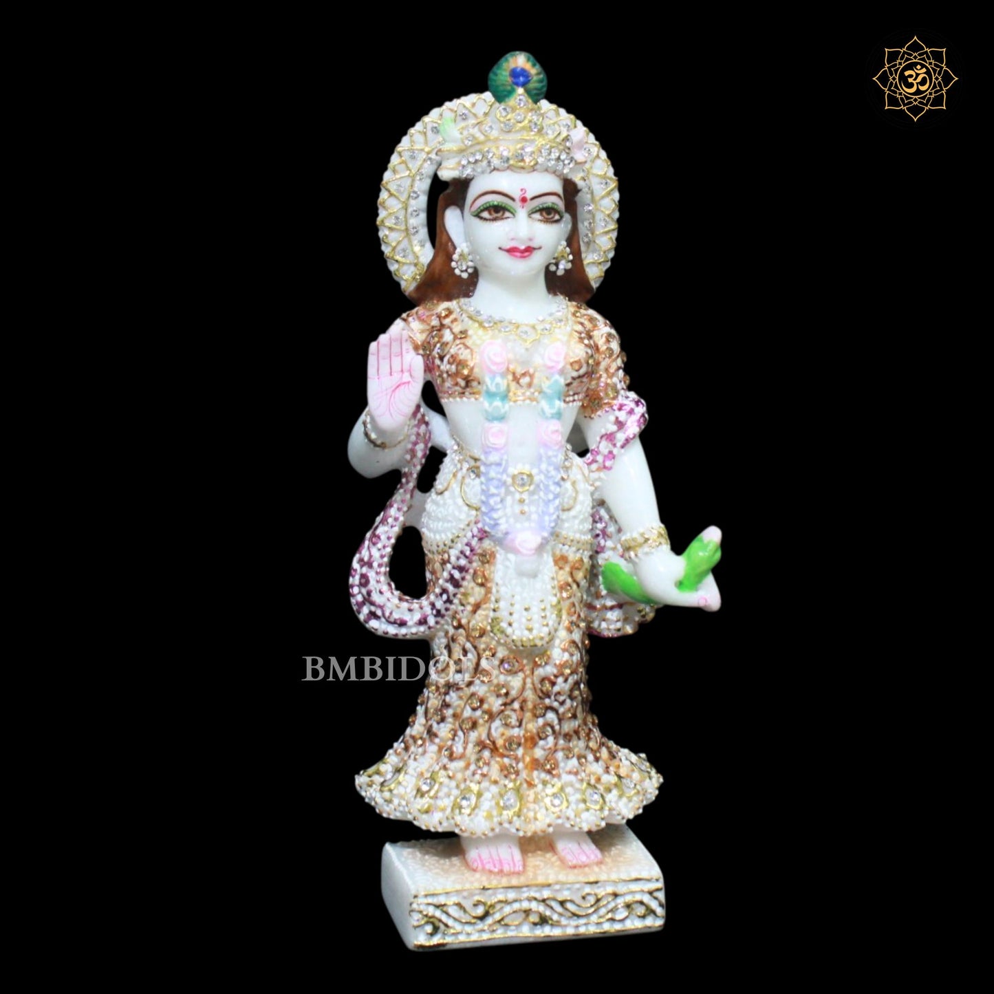 Marble Radha Krishna Bhagwan Murti in Special Diamond Work in 1feet