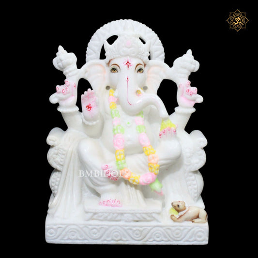 1feet White Ganesh Bhagwan Murti in Makrana Marble