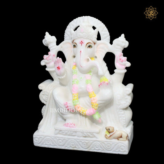 1feet White Ganesh Bhagwan Murti in Makrana Marble