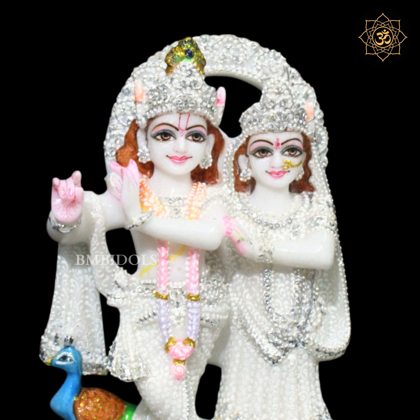 Jugal Radha Krishna Marble Murti in 9inches in Silver Diamond Work