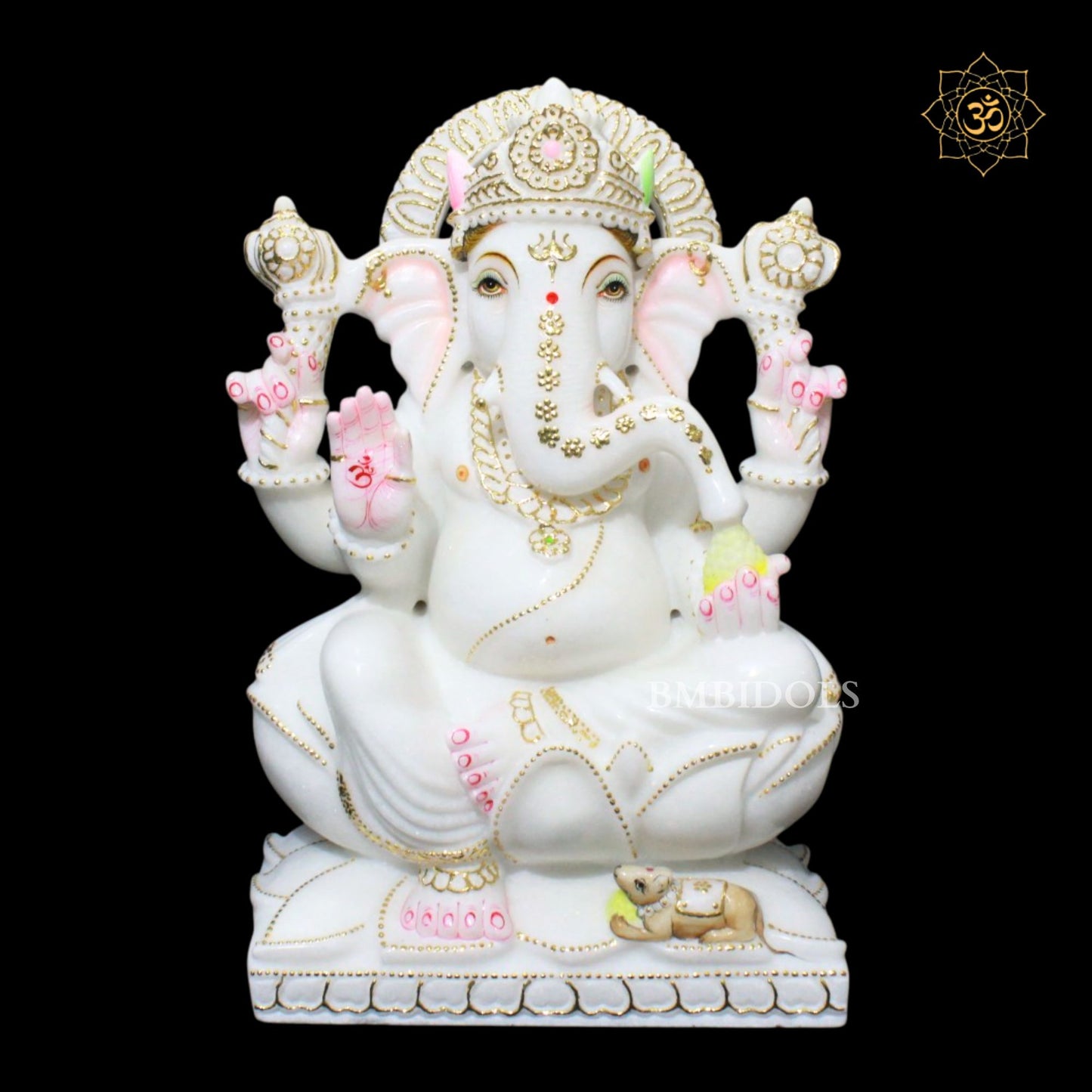 15inch Ganesh Bhagwan Murti in Makrana Marble on Lotus