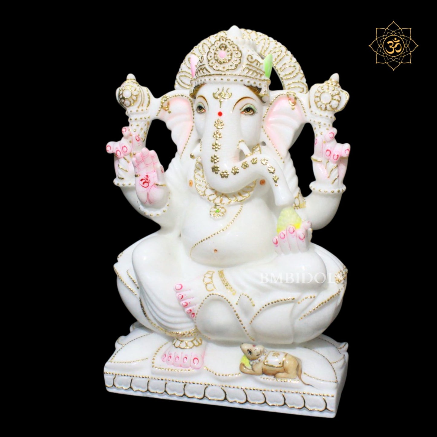 15inch Ganesh Bhagwan Murti in Makrana Marble on Lotus