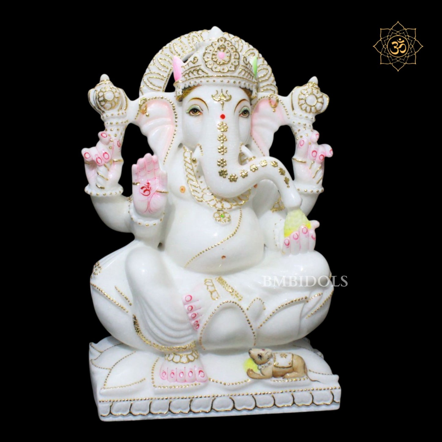 15inch Ganesh Bhagwan Murti in Makrana Marble on Lotus